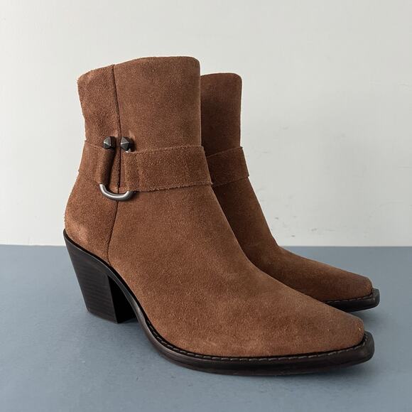 Antonio Melani Tabbie Oiled Suede Pecan Pie Brown Western Buckle Boots - Picture 1 of 8